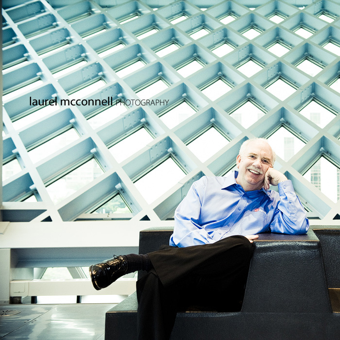 a business portrait of US Bank President Ken Kirkpatrick at the Seattle Public Library