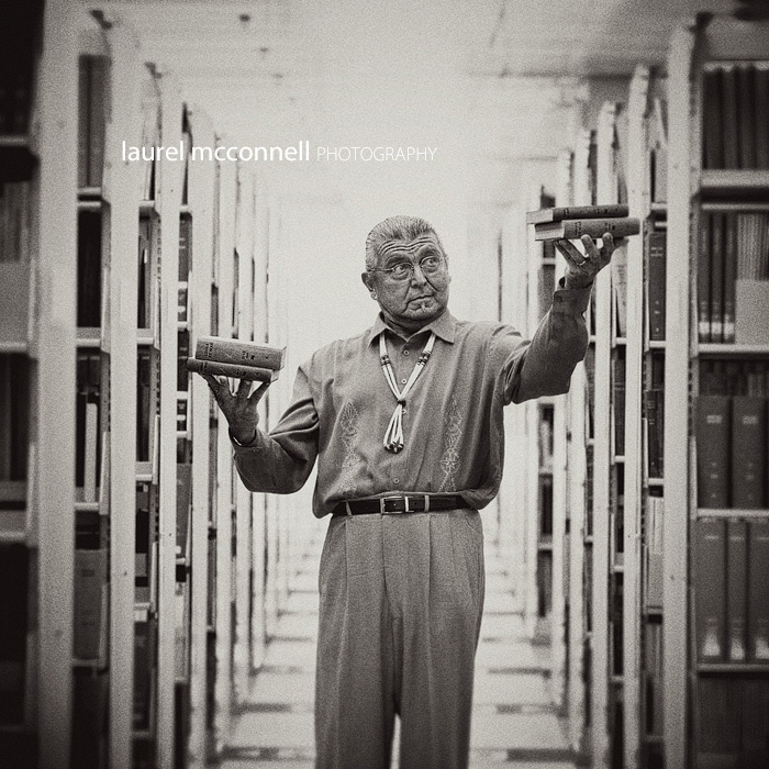 Seattle Municipal Court Judge Hurtado weighs the scale of justice in the stacks at the Seattle Public Library