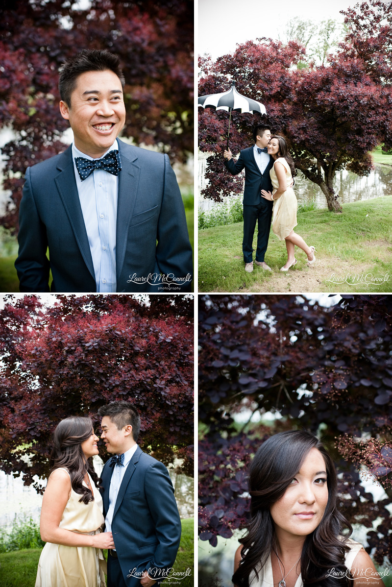 Sweet couple with Bella Umbrella during engagement session at winery.